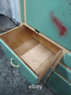 Armoire de cuisine de style Hoosier vintage des années 1950 en bois vert et crème F304