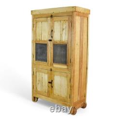 Armoire de cuisine rustique vintage décolorée sur roues en bois