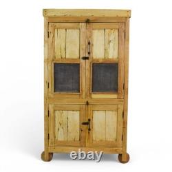 Armoire de cuisine rustique vintage décolorée sur roues en bois