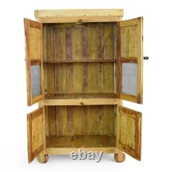 Armoire de cuisine rustique vintage décolorée sur roues en bois
