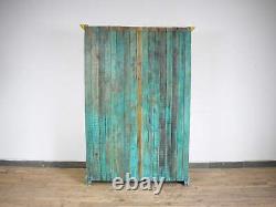 Armoire de cuisine vintage en bois massif peinte en bleu et jaune pour femmes de ménage