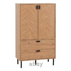 Armoire de rangement 2 portes 2 tiroirs effet chêne Leon en chevrons pour le salon