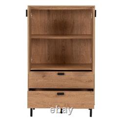 Armoire de rangement 2 portes 2 tiroirs effet chêne Leon en chevrons pour le salon