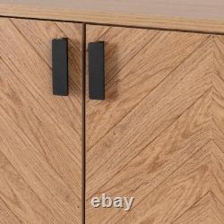 Armoire de rangement 2 portes 2 tiroirs effet chêne Leon en chevrons pour le salon