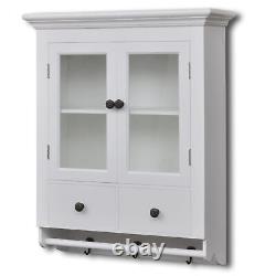 Armoire de rangement murale de cuisine en bois blanc avec porte en verre et tiroir vintage T1I9