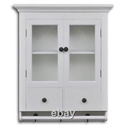 Armoire de rangement murale de cuisine en bois blanc avec porte en verre et tiroir vintage T1I9