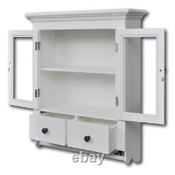 Armoire de rangement murale de cuisine en bois blanc avec porte en verre et tiroir vintage T1I9