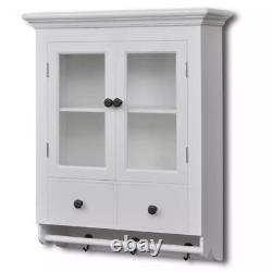Armoire de rangement murale de cuisine en bois blanc avec porte en verre, tiroir et style vintage F0D6.
