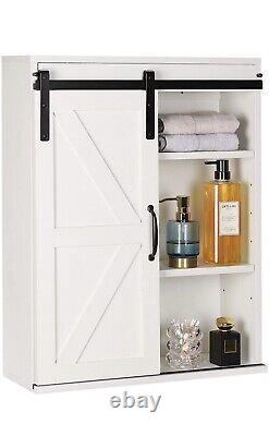 Armoire de salle de bain murale en bois de ferme Rustown avec porte de grange coulissante blanche