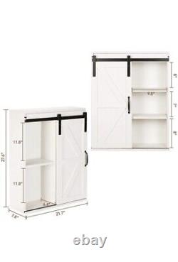 Armoire de salle de bain murale en bois de ferme Rustown avec porte de grange coulissante blanche