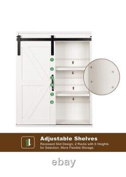 Armoire de salle de bain murale en bois de ferme Rustown avec porte de grange coulissante blanche