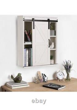 Armoire de salle de bain murale en bois de ferme Rustown avec porte de grange coulissante blanche