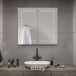 Armoire murale miroir de salle de bain avec rangement, capteur/prise pour rasoir, et anti-buée