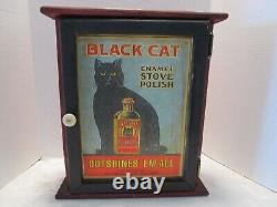 Armoire murale vintage en bois faite à la main avec publicité pour poêle Black-Cat 19T