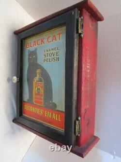 Armoire murale vintage en bois faite à la main avec publicité pour poêle Black-Cat 19T