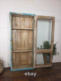 Armoire murale vintage en bois indien colonial vitrifiée pour salle de bain et cuisine