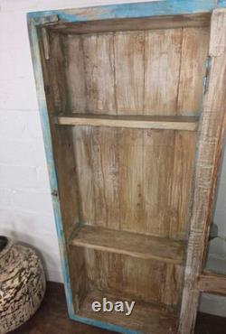 Armoire murale vintage en bois indien colonial vitrifiée pour salle de bain et cuisine