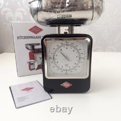 Balances de cuisine rétro Wesco avec cadran d'horloge noir, prix de détail recommandé 160 £, neuf dans sa boîte.