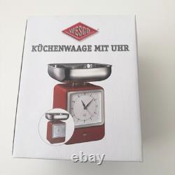 Balances de cuisine rétro Wesco avec cadran d'horloge noir, prix de détail recommandé 160 £, neuf dans sa boîte.