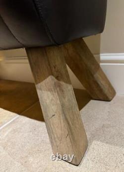 Banc en cuir noir, pieds en bois, style cheval d'arçon, rétro vintage