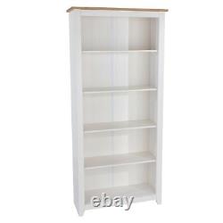 Bibliothèque haute avec dessus en pin massif, meuble de rangement de cuisine et de salle de bain, Arizona blanc