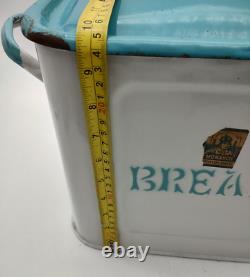 Bleu Canard Vintage Boîte à Pain en Émail Rétro Rangement de Cuisine Monarch