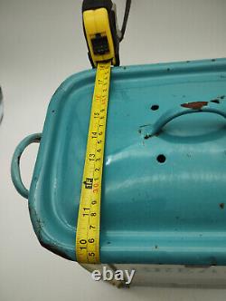 Bleu Canard Vintage Boîte à Pain en Émail Rétro Rangement de Cuisine Monarch