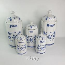 Bocaux de rangement de cuisine du milieu du siècle, motif oignon bleu allemand des années 1950, style Meissen