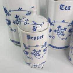 Bocaux de rangement de cuisine du milieu du siècle, motif oignon bleu allemand des années 1950, style Meissen