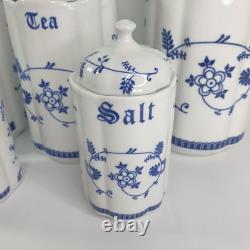 Bocaux de rangement de cuisine du milieu du siècle, motif oignon bleu allemand des années 1950, style Meissen