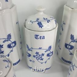 Bocaux de rangement de cuisine du milieu du siècle, motif oignon bleu allemand des années 1950, style Meissen