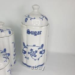 Bocaux de rangement de cuisine du milieu du siècle, motif oignon bleu allemand des années 1950, style Meissen