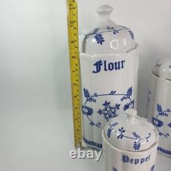 Bocaux de rangement de cuisine du milieu du siècle, motif oignon bleu allemand des années 1950, style Meissen