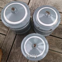 Bocaux de rangement en émail vintage français dégradés gris / blanc x 6