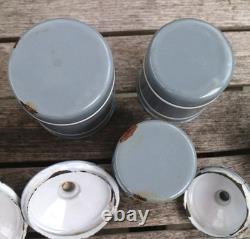 Bocaux de rangement en émail vintage français dégradés gris / blanc x 6