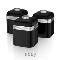 Boîte à pain rétro SWAN, boîtes, support de tasses et porte-serviettes noir/chrome Ensemble de cuisine