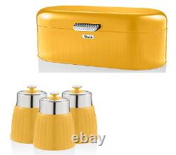 Boîte à pain rétro jaune SWAN et ensemble de boîtes de rangement de cuisine pour thé, café et sucre.