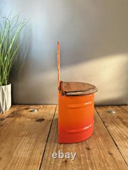 Boîte à sel en émail orange vintage française, accroche murale pour cave, rangement de cuisine