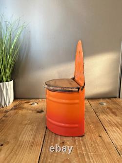 Boîte à sel en émail orange vintage française, accroche murale pour cave, rangement de cuisine