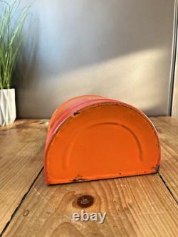 Boîte à sel en émail orange vintage française, accroche murale pour cave, rangement de cuisine