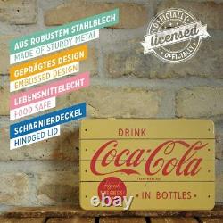 Boîte de rangement à couvercle rétro de style vintage Coca Cola avec logo jaune