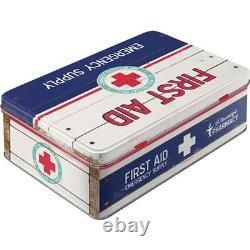 Boîte de rangement vintage avec couvercle, style rétro, trousse de premiers secours d'urgence américaine