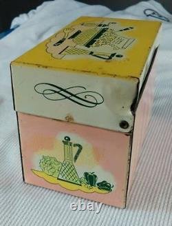 Boîte de recettes vintage des années 1950 rose rétro atomique de milieu de siècle pour la décoration de la cuisine
