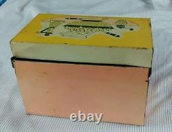 Boîte de recettes vintage des années 1950 rose rétro atomique de milieu de siècle pour la décoration de la cuisine