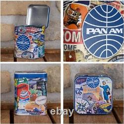 Boîte de thé rétro vintage à charnière carrée style Pan Am Travel