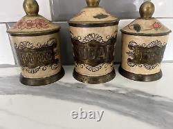 Boîtes de conserve vintage pour thé, café et sucre en laiton