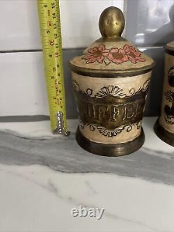 Boîtes de conserve vintage pour thé, café et sucre en laiton