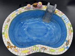 Bol à chips et à trempette Lotus 1995, ensemble de céramique de fête au bord de la piscine et spa, vintage rétro