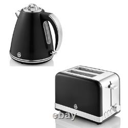 Bouilloire Rétro Swan et Grille-Pain 2 Tranches Ensemble de Cuisine Vintage de Deux en Noir