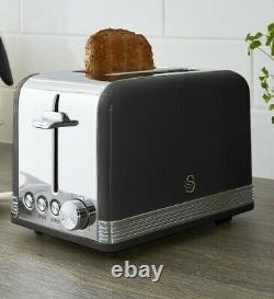 Bouilloire Rétro Swan et Grille-Pain 2 Tranches Ensemble de Cuisine Vintage de Deux en Noir